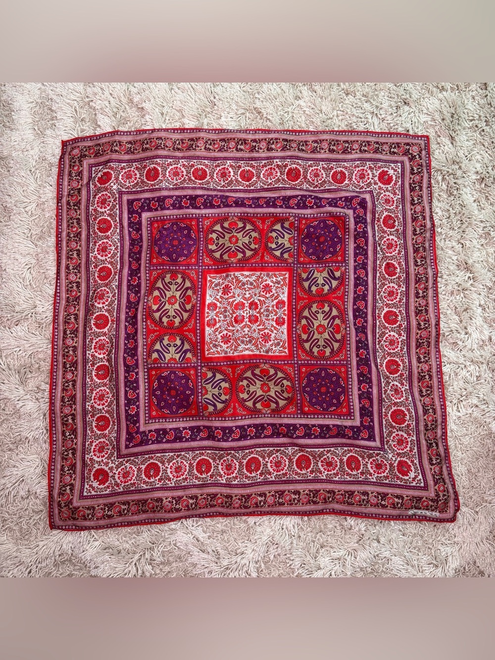 Oscar de la Renta Floral Paisley Square Scarf Red Purple 30x30
